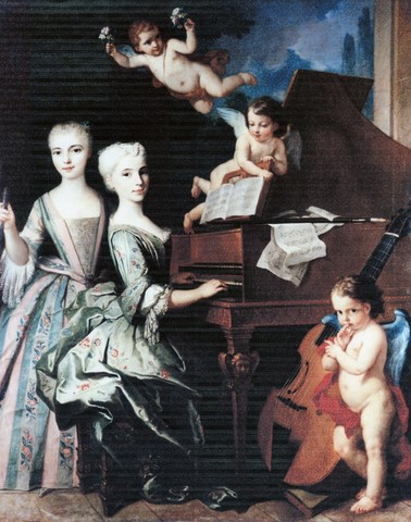 Légende du tableau: Adélaïde de Gueidan et sa soeur cadette au clavecin. Musée Granet, Aix-en-Provence.